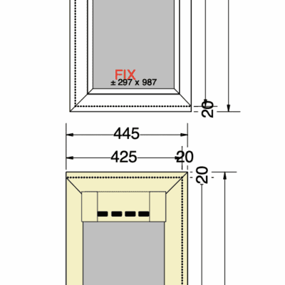 Vast raam met ventilatierooster | 445mm breed x 1250mm hoog | 120mm profiel | Wit met houtnerf