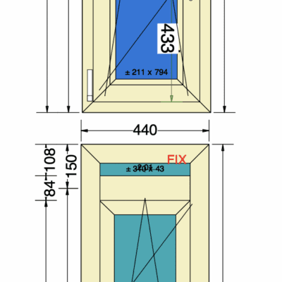 Draaikiep met bovenlicht | 440mm breed x 1150mm hoog | 70mm profiel | Wit met houtnerf