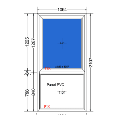 Vast raam met borstwering | 1064mm breed x 2107mm hoog | 70mm profiel met melkglas