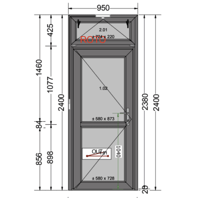 Kwartsgrijs Deur met Kiep Bovenlicht | 120mm 950x2400