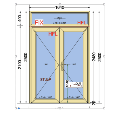 #241 Openslaande deuren met bovenlicht | 120mm met HVL | Cremewit | 1640x2500