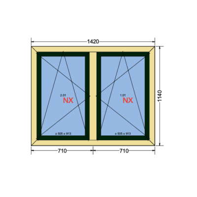 Dubbel Draaikiep | 120mm blokprofiel | Cremewit en donkergroen 1420x1140