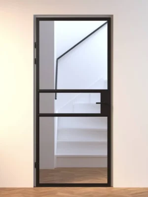 Aluminium binnendeur Mondana zwart stomp en opdek helder glas