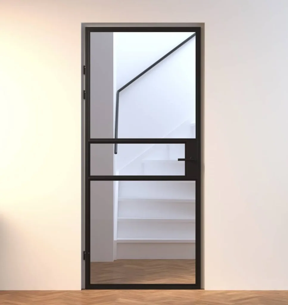 Aluminium binnendeur Mondana zwart stomp en opdek helder glas