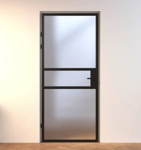 Aluminium binnendeur Mondana zwart stomp en opdek mat glas