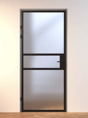 Aluminium binnendeur Mondana zwart stomp en opdek mat glas