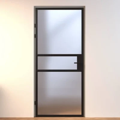 Aluminium binnendeur Mondana zwart stomp en opdek mat glas
