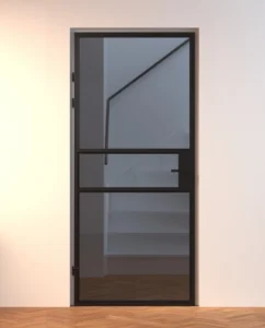 Aluminium binnendeur Mondana zwart stomp en opdek rook glas