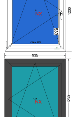 Kunststof Draaikiep Kozijn | 935x1230 | Antraciet buitenzijde en melkglas