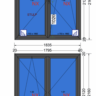 Nieuw! Dubbel Antraciet DK-Draai Kozijn | 70mm met aanslag | 1835x2160