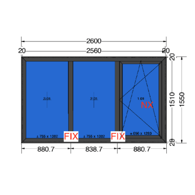Draaikiep-Vast-Vast 2600x1550 | 120mm met aanslag