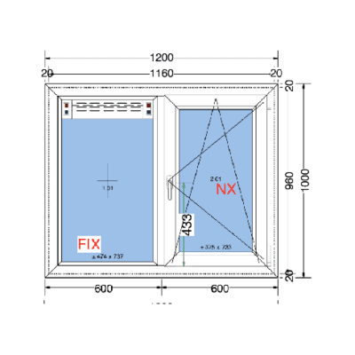 Vast-Draaikiep 1200x1000| 120mm met aanslag | Inclusief ventilatierooster