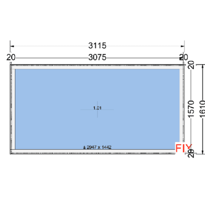 Vast raam 3115x1610 | 120mm met aanslag | Houtverbinding + wit met houtnerf