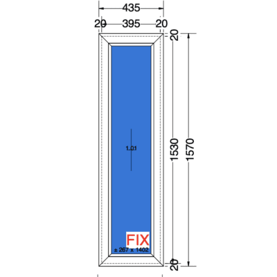Vast raam met melkglas | 70mm met aanslag | 435x1570