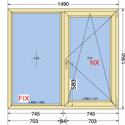 2-vaks Vast-Draaikiep | Dubbelzijdig cremewit glad | 1490x1350