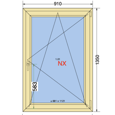 Draaikiep raam | Dubbelzijdig cremewit glad | 910x1350 (lichte pur resten)