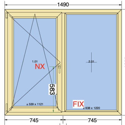 2-vaks Draaikiep-vast | Dubbelzijdig cremewit glad | 1490x1350
