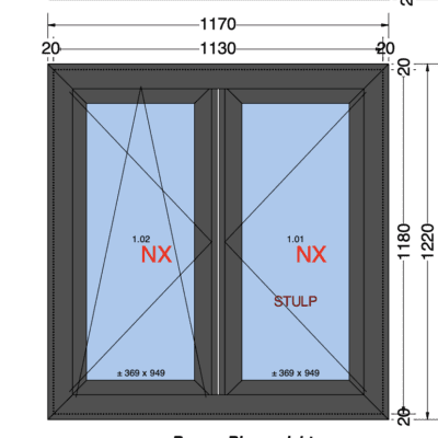 2-vaks Draai-Draaikiep | Antraciet | 120mm met aanslag | 1170x1220