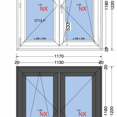 2-vaks Draai-Draaikiep | Antraciet | 120mm met aanslag | 1170x1220