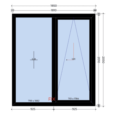 Schuifpui | Zwart en kiepfunctie | Inclusief aanslag 1850x2050