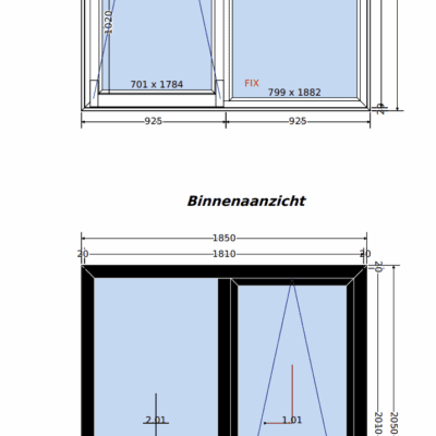 Schuifpui | Zwart en kiepfunctie | Inclusief aanslag 1850x2050